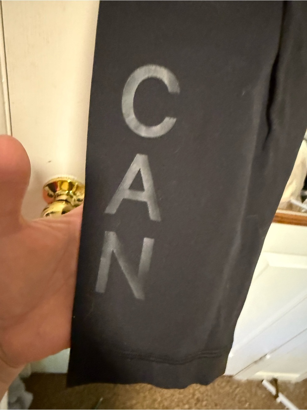 Black Leggings with Vertical 'CAN' Reflective Print